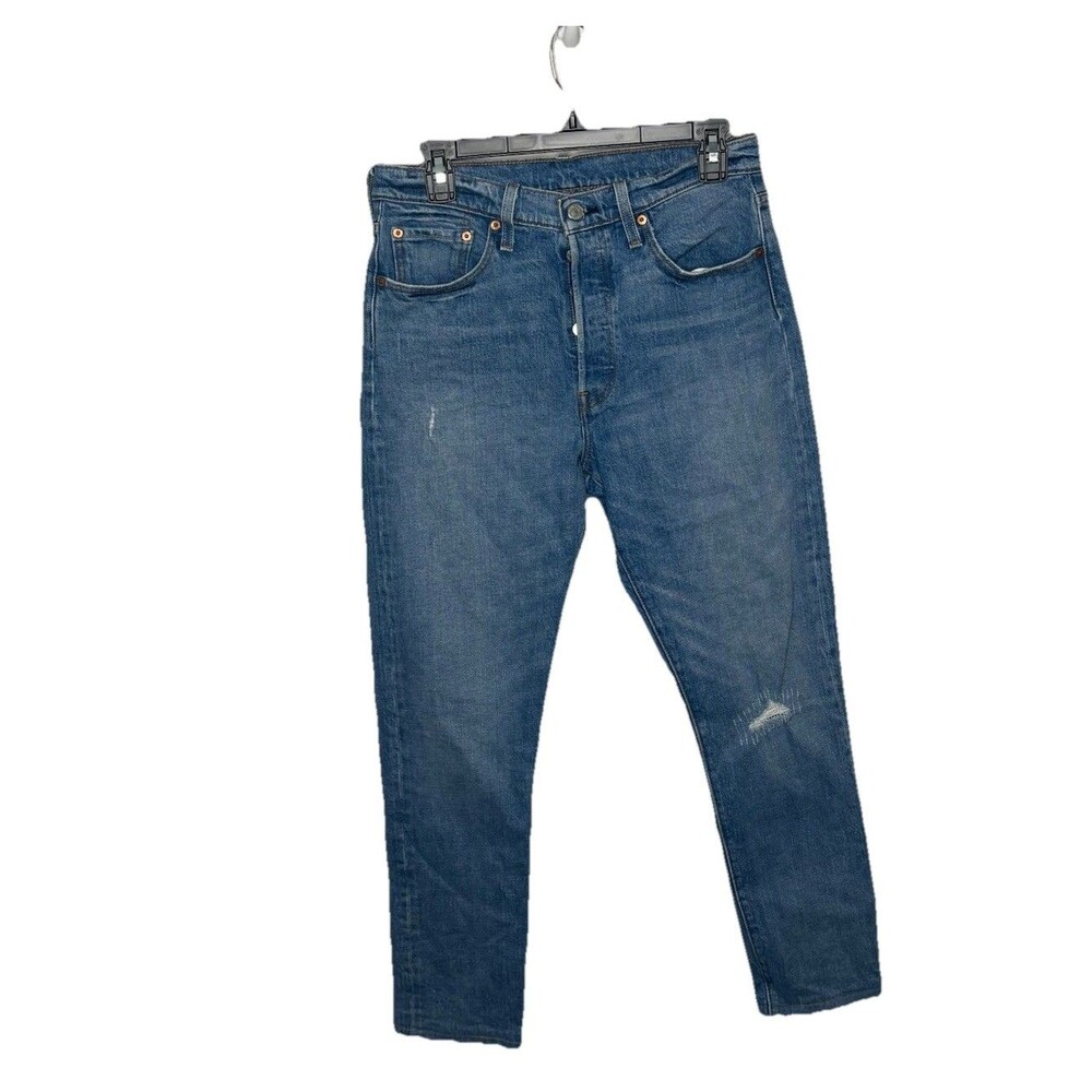 Levi's 501 Straight Leg High Rise Distressed Size 28 Light Wash Jeans Button fly